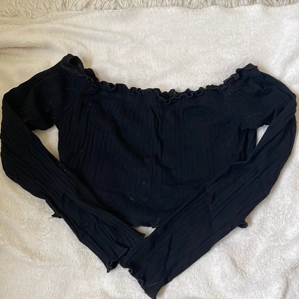 Cropped Shein long sleeve off the shoulder top, black